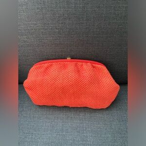 Vintage Rare Woven Straw Clutch Leather Frame Gold Hardware Made in Italy Bag